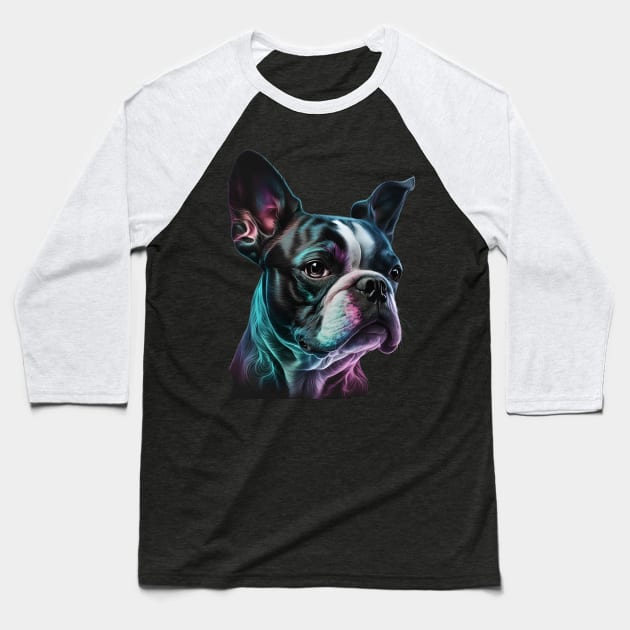 Neon Boston Terrier Dog Baseball T-Shirt by Sygluv